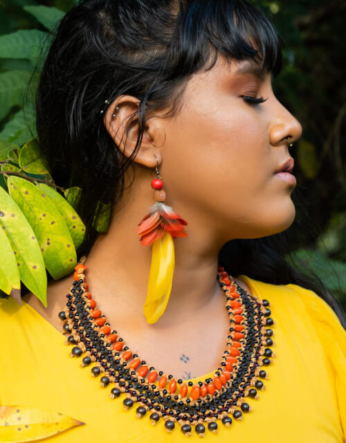 Brinco Solitário Amarelo e Vermelho - Wai wai